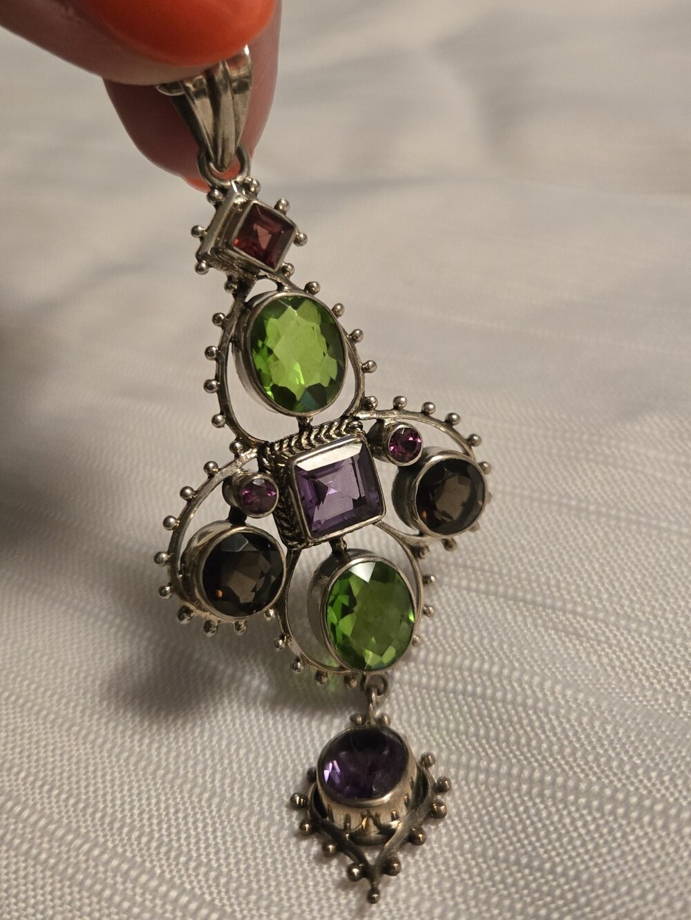 Nicky Butler Sterling Silver Multi-Gem Green and Purple Necklace & Pendant